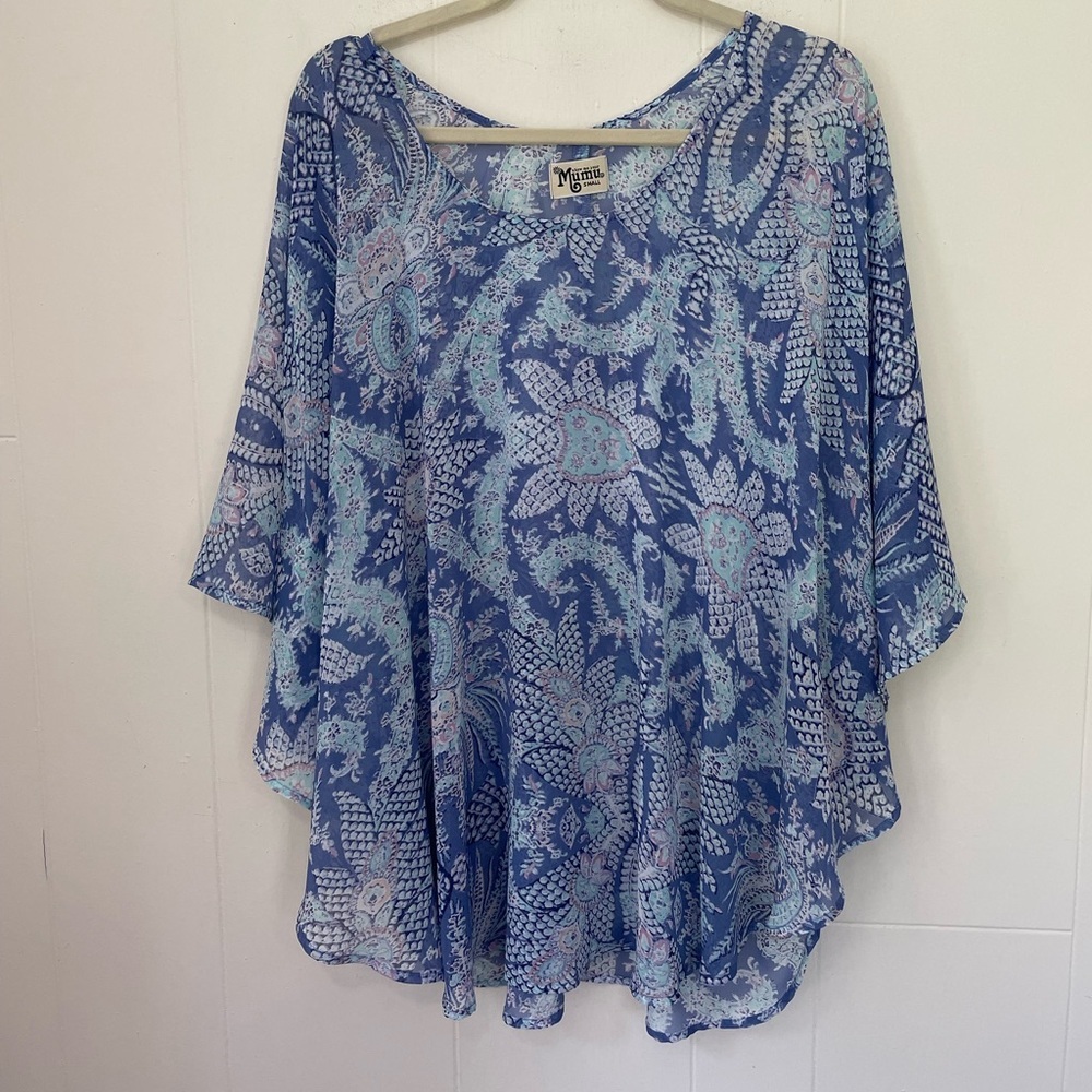 Show Me Your Mumu Moon Tunic Sheer Blue Boho Kimono Sleeves ~ Size S